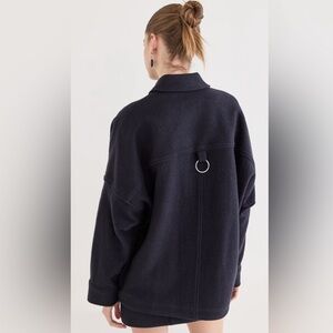Tibi Boiled Wool Western Shirt Jacket. Navy